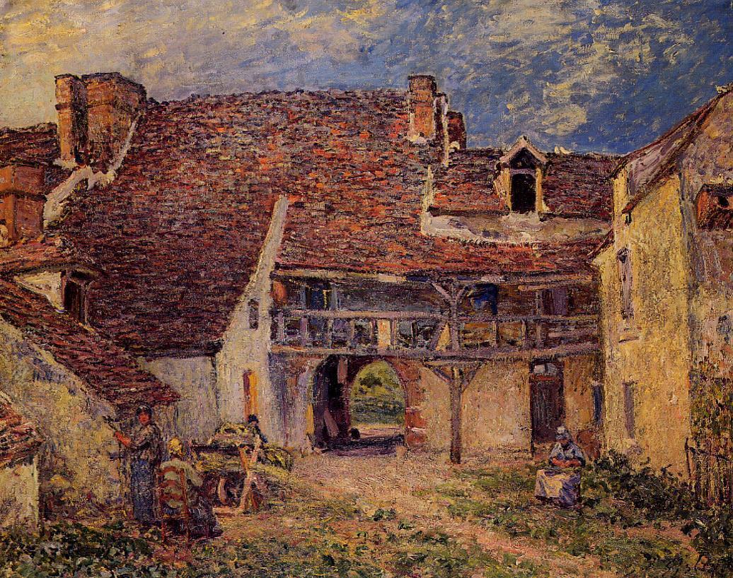 Courtyard of a Farm at Saint Mammes - Sisley painting