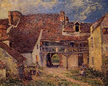 Courtyard of a Farm at Saint Mammes - Sisley painting