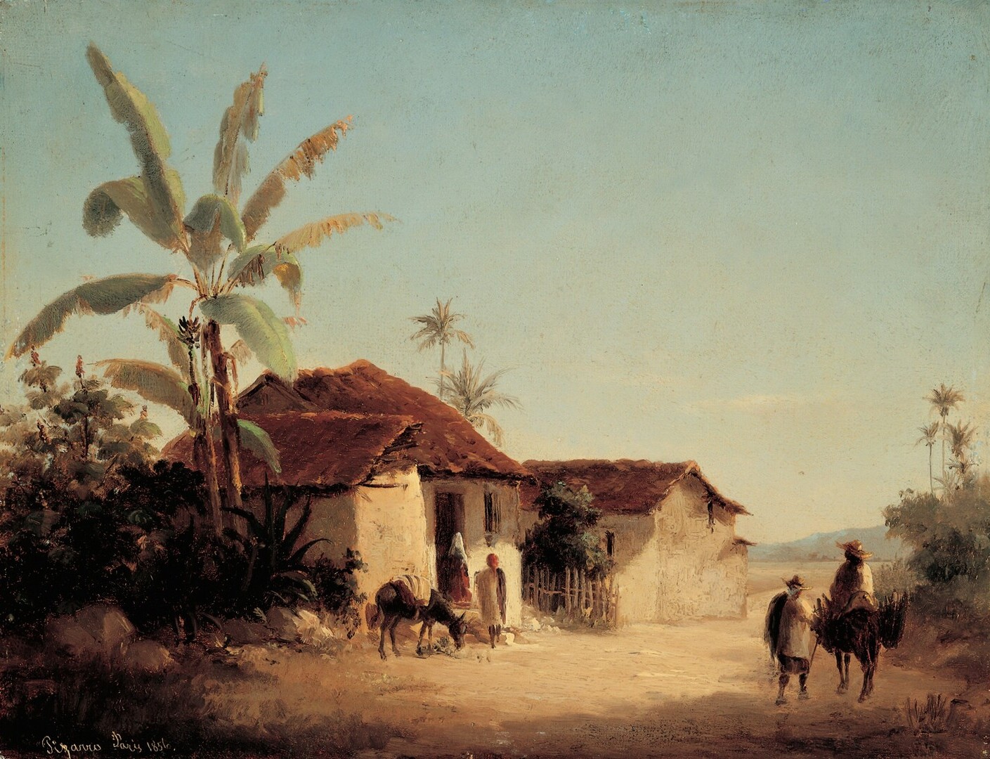 Landscape with Farm Houses and Palm Trees - Pissarro painting