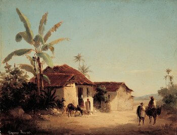 Landscape with Farm Houses and Palm Trees - Pissarro painting
