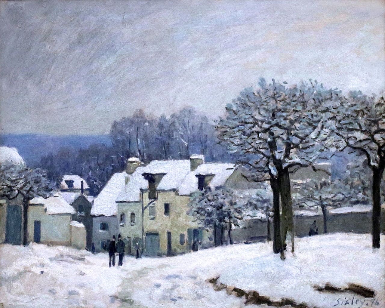 The Place du Chenil in Marly, Snow Effect - Sisley painting