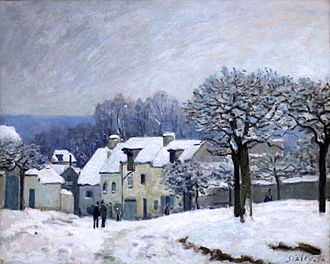 The Place du Chenil in Marly, Snow Effect - Sisley painting