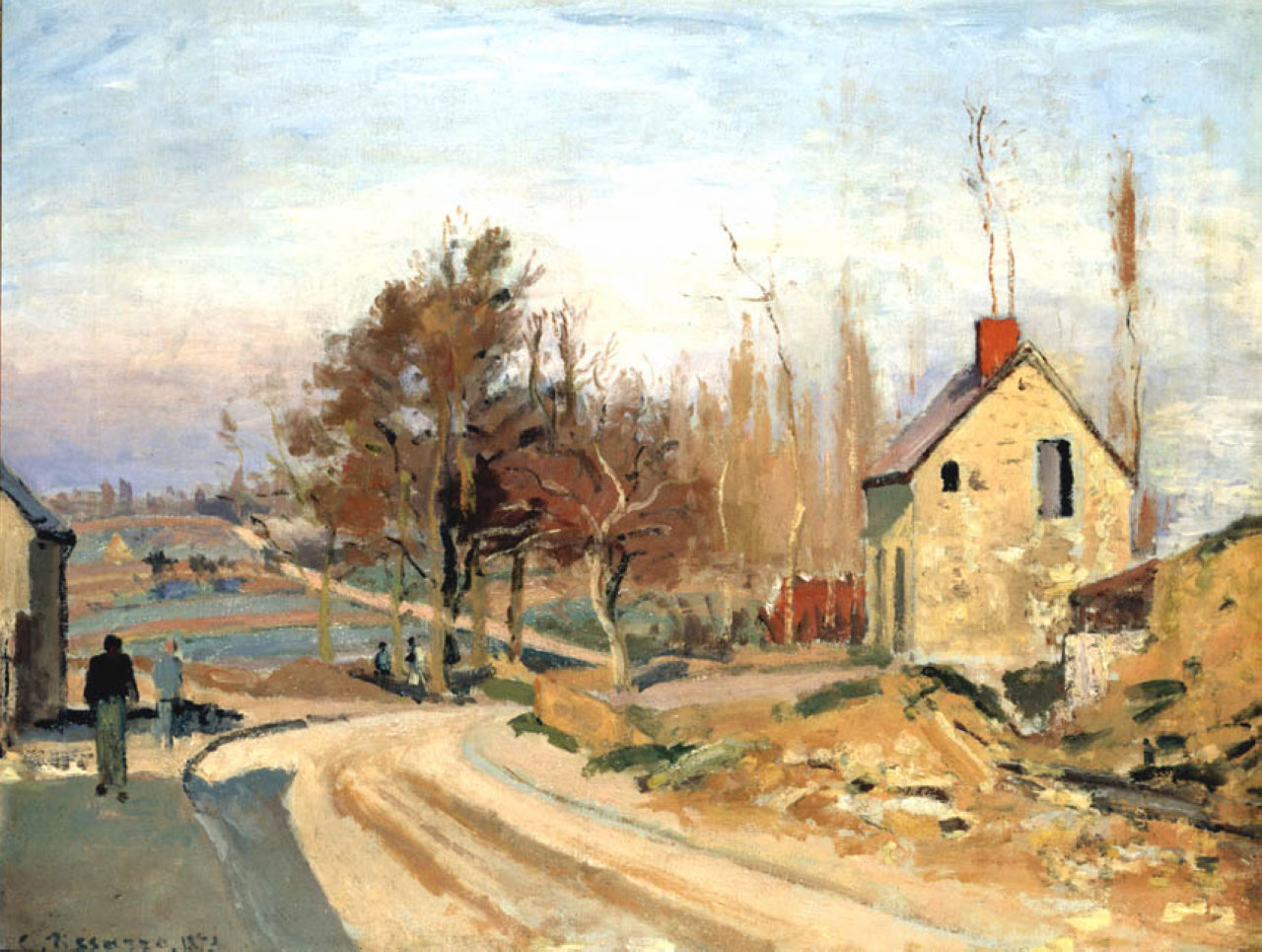 Road from Osny to Pontoise, Hoar Frost - Pissarro painting