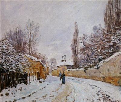 Road Under Snow, Louveciennes - Sisley painting