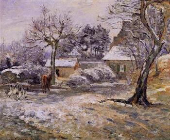 Snow at Montfoucault - Pissarro painting