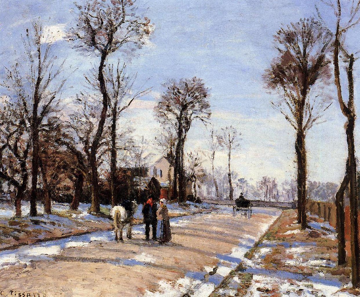 Street Winter Sunlight and Snow - Pissarro painting
