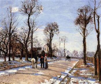Street Winter Sunlight and Snow - Pissarro painting