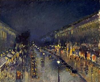 Boulevard Montmartre at Night Pissarro painting