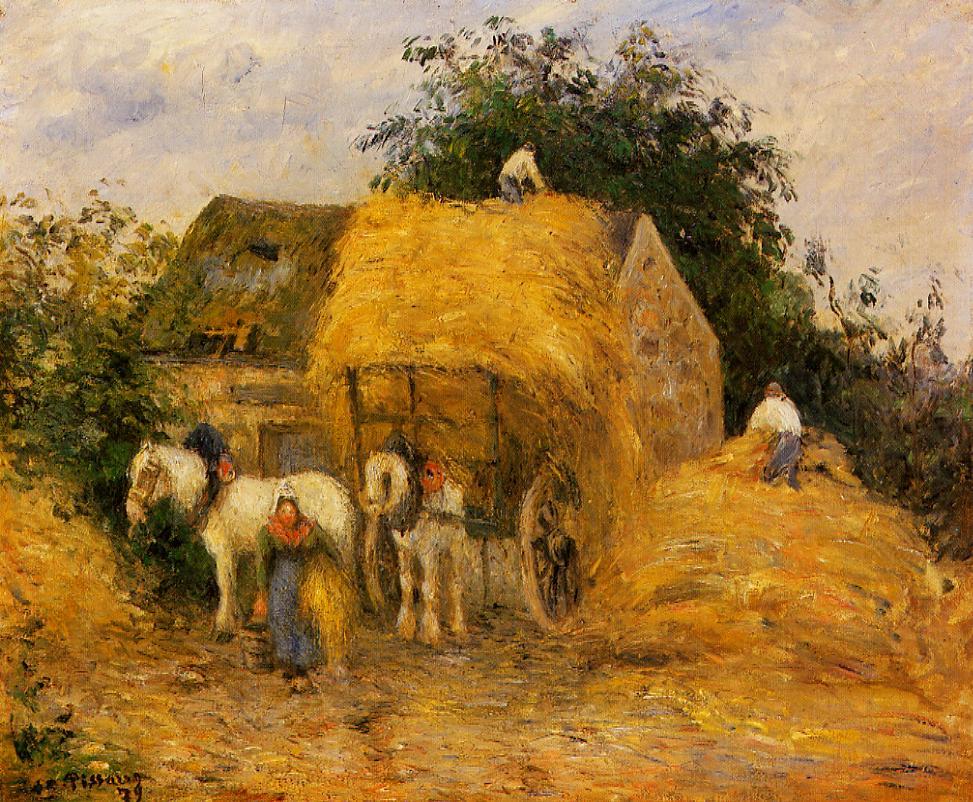 The Hay Wagon, Montfoucault - Pissarro painting