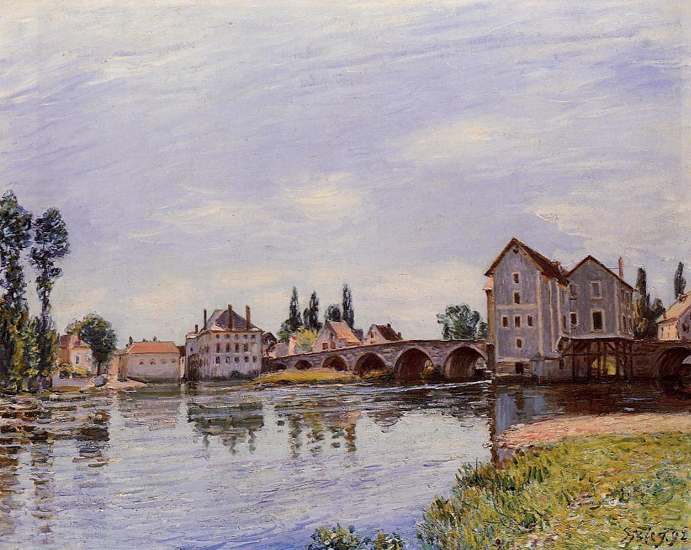 The Loing Flowing Under the Moret Bridge - Sisley painting