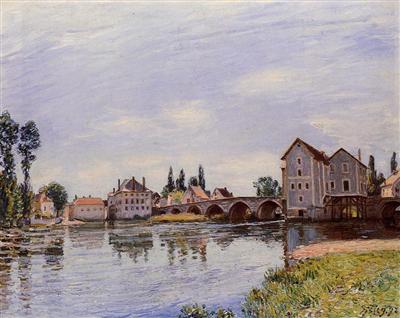 The Loing Flowing Under the Moret Bridge - Sisley painting