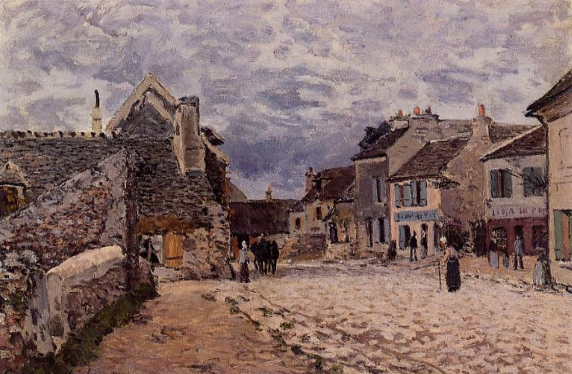 Village Street Grey Weather - Sisley painting
