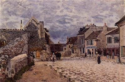 Village Street Grey Weather - Sisley painting